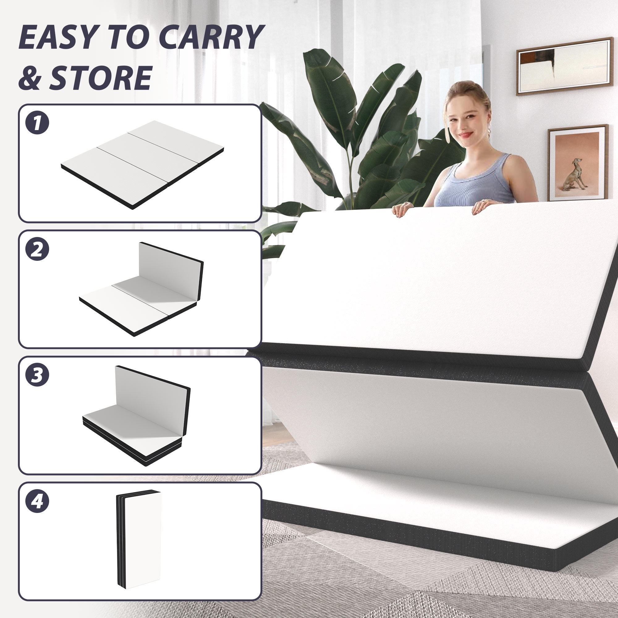 YRLLENSDAN 3 Inch Foldable Mattress Full，Trifold Mattress with Washable Cover CertiPUR-US Certified Folding Mattress Full Portable Mattress for Adults Camping Guest, 73" x 52" x 3"