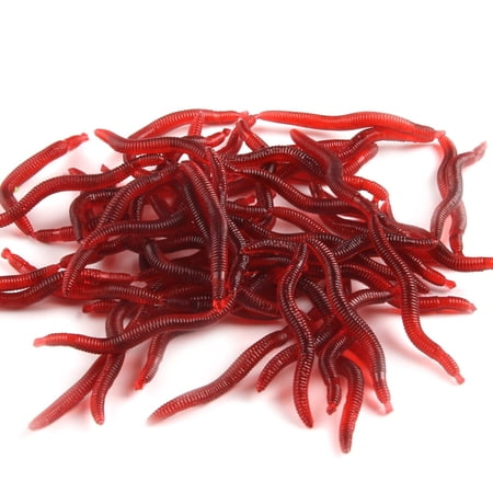 100PK Fishing Lures Soft Worm Shaped Bait 4in Red Worm Soft Lure for Freshwater Fishing Bass Trout Crappie - Walmart.com Image