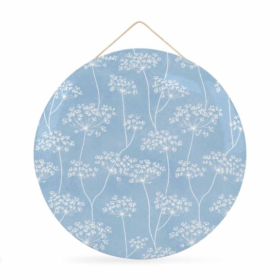 Welcome Sign for Front Door, Country Wildflowers Round Metal Wall Art Wreaths, Spring Dandelion Flowers Retro Blue Outdoor Indoor Wall Hanging Sign for Porch Decor Housewarming Gifts 11.8 Inch