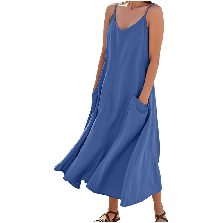 Maxi Dresses for Women Solid Color Women's Spaghetti Strap Dress with Side Pockets Strappy Dress Cotton Linen Summer Vacation Beach Party Plus Size S-XXXL - Walmart.com Maxi Dresses for Women Solid Color Women's Spaghetti Strap Dress with Side Pockets Strappy Dress Cotton Linen Summer Vacation Beach Party Plus Size S-XXXL - Walmart.com