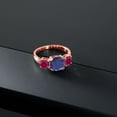 thumbnail image 3 of Gem Stone King 18K Rose Gold Plated Silver Blue Lapis and Red Created Ruby 3 Stone Engagement Ring for Women (4.00 Cttw, Gemstone, Cushion 8MM, Size 9), 3 of 5