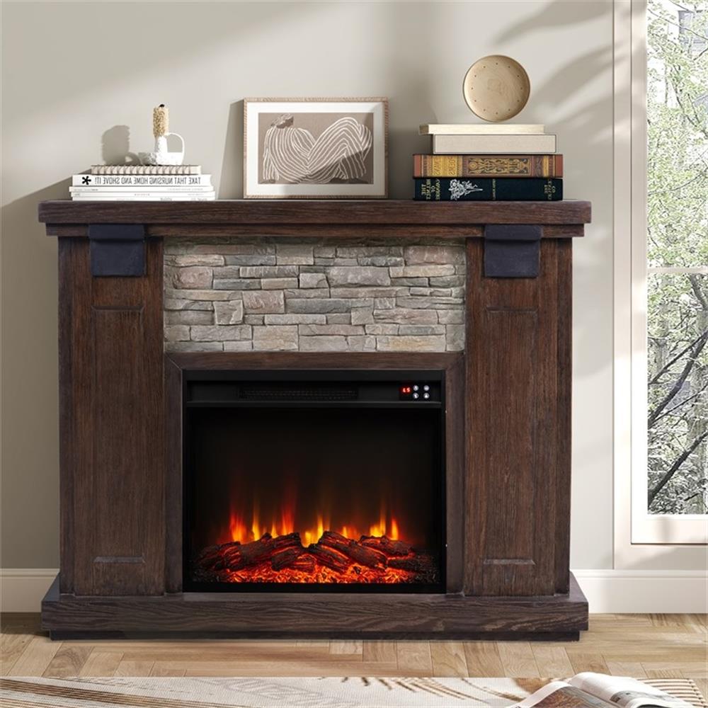LIVILAND 48" Magnesium Oxide Freestanding Electric Fireplace - Brown