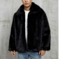 thumbnail image 2 of RYDCOT Men's Faux Plush Coat Winter Warm Long Coats Thicken Jacket Long Sleeved Lapel Warm Outerwear Black, 2 of 9