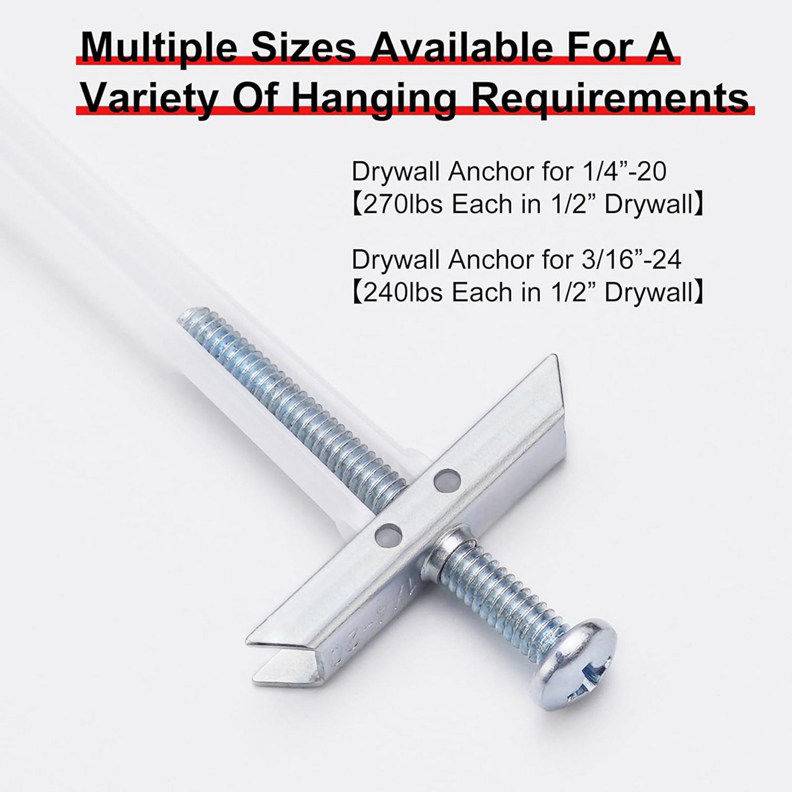Drywall Anchor with Bolt for 1/4In-20In Fastener Sizes, Heavy Duty Hollow Drywall Anchor Kit for TV Mounting,42PCS