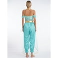 thumbnail image 6 of YiZYiF Women's Arabian Princess Dance Costume Halloween Party Fancy Dress Shiny Belly Dance Jumpsuit Turquoise A XL, 6 of 7