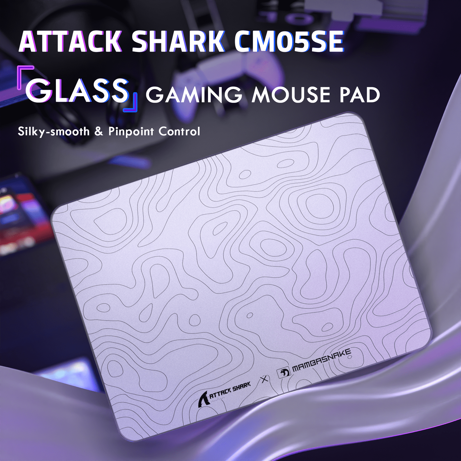 ATTACK SHARK CM05SE Glass Gaming Mouse Pad,16.14x12.20 in Tempered Glass Hard Mouse Pad with Nano-Textured Surface, Non-Slip PU Leather Base,9H Scratch Resistant Large Mouse Mat for FPS &PC Gaming