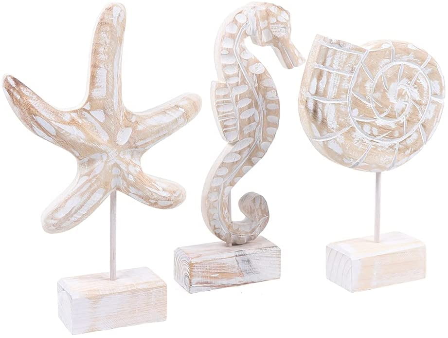 Starfish Conch Figurines Creative Sea Animal Style Wood Design Home Decorations 