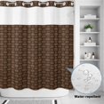 thumbnail image 2 of No Hook Shower Curtain, Dark Brown Rattan Shower Curtains for Bathroom with See Through Top Window, Vintage Abstract Wicker Texture Waterproof & Washable Bath Curtain 66"x72", 2 of 9