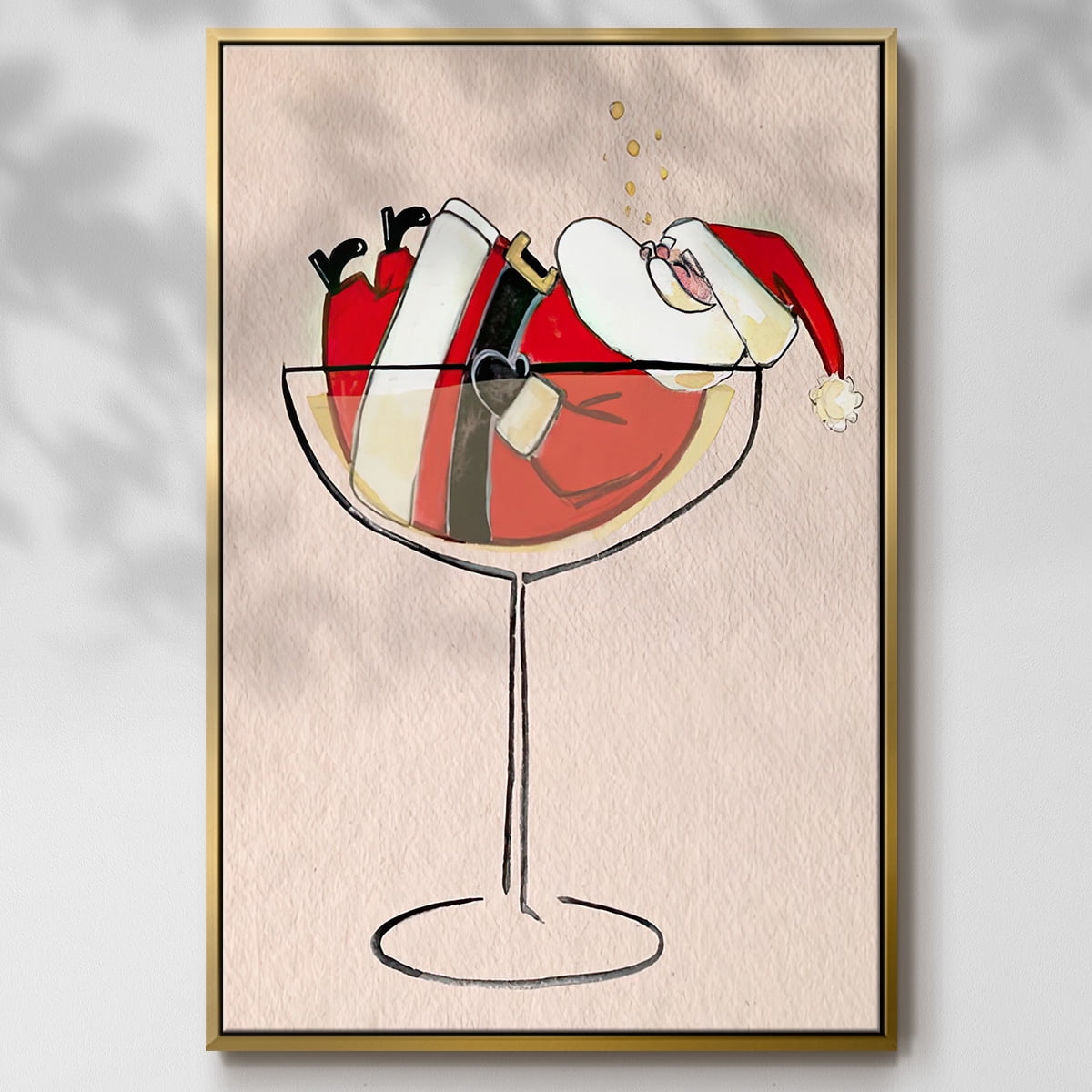 Get Blitzened Collection B - Framed Gallery Wrapped Holiday Canvas - 27 x 41 - Gold Frame