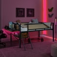thumbnail image 6 of EUROCO Metal Gaming Bed, Rattan Full Size Loft Bed with Desk, LED Light and Storage Shelf, Brown, 6 of 23