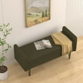 thumbnail image 3 of Tcbosik 46" Storage Bench, Upholstered Foot Rest, Teddy Velvet Fabric Ottoman for Entryway, Bedroom, Living Room, Space Saving, Green, 3 of 8