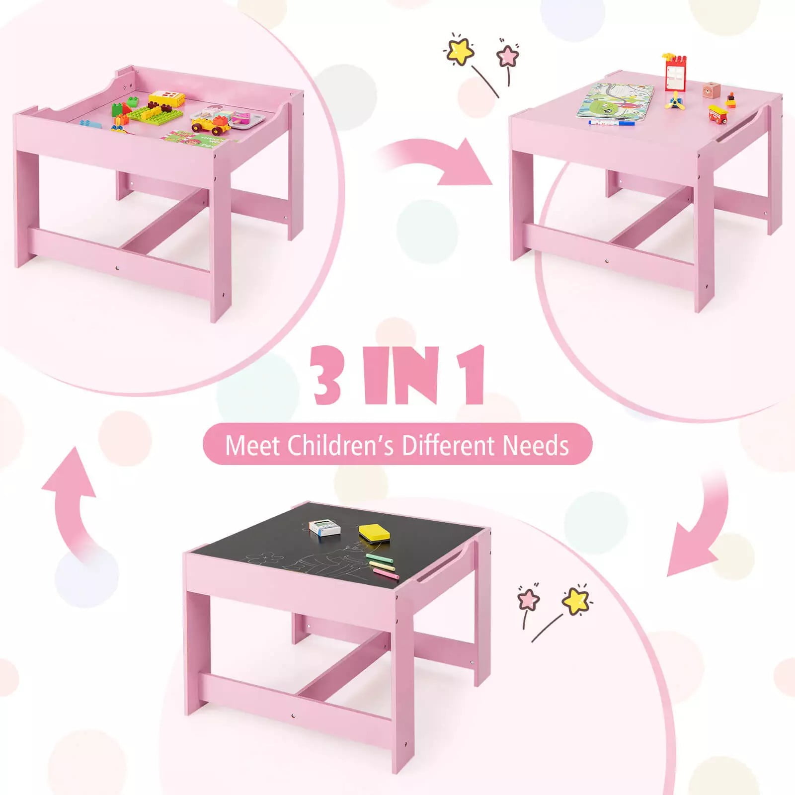 Harmijoy Kids Table and Chair Set, 3 in 1 Toddler Activity Table w/ Reversible Tabletop & Storage Drawers for Drawing, Reading, Crafts, Playing