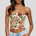 thumbnail image 2 of GNFQXSS Womens Strapless Tank Top Floral Print Slim Sleeveless Crop Top Stretchy Comfy Casual Daily Party Top Multicolor L, 2 of 7