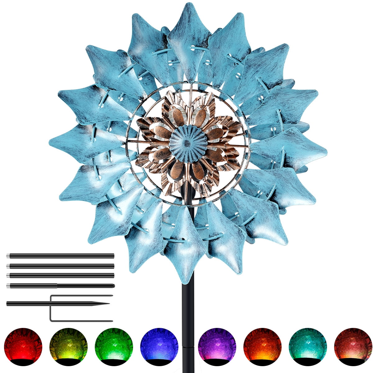 MORIMA Wind Spinner Outdoor Solar Iron Windmill Color Changing Solar
