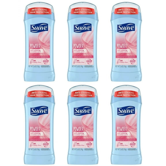 Suave Powder Deodorant Antiperspirant & Deodorant Stick Solid 24-Hour 2.6 Oz 6 Pack