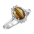 thumbnail image 4 of RYLOS Rings for Women 14K White Gold Ring with 7X5MM Oval Gemstone &  Sparkling Diamonds November Tiger Eye Jewelry Size 6, 4 of 8