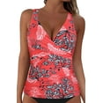 thumbnail image 3 of Firpearl Women's Underwire Tankini Top Swimwear Twist V Neck Swimsuits for Big Busted Tummy Control Swim Top Only Red Floral US8, 3 of 7