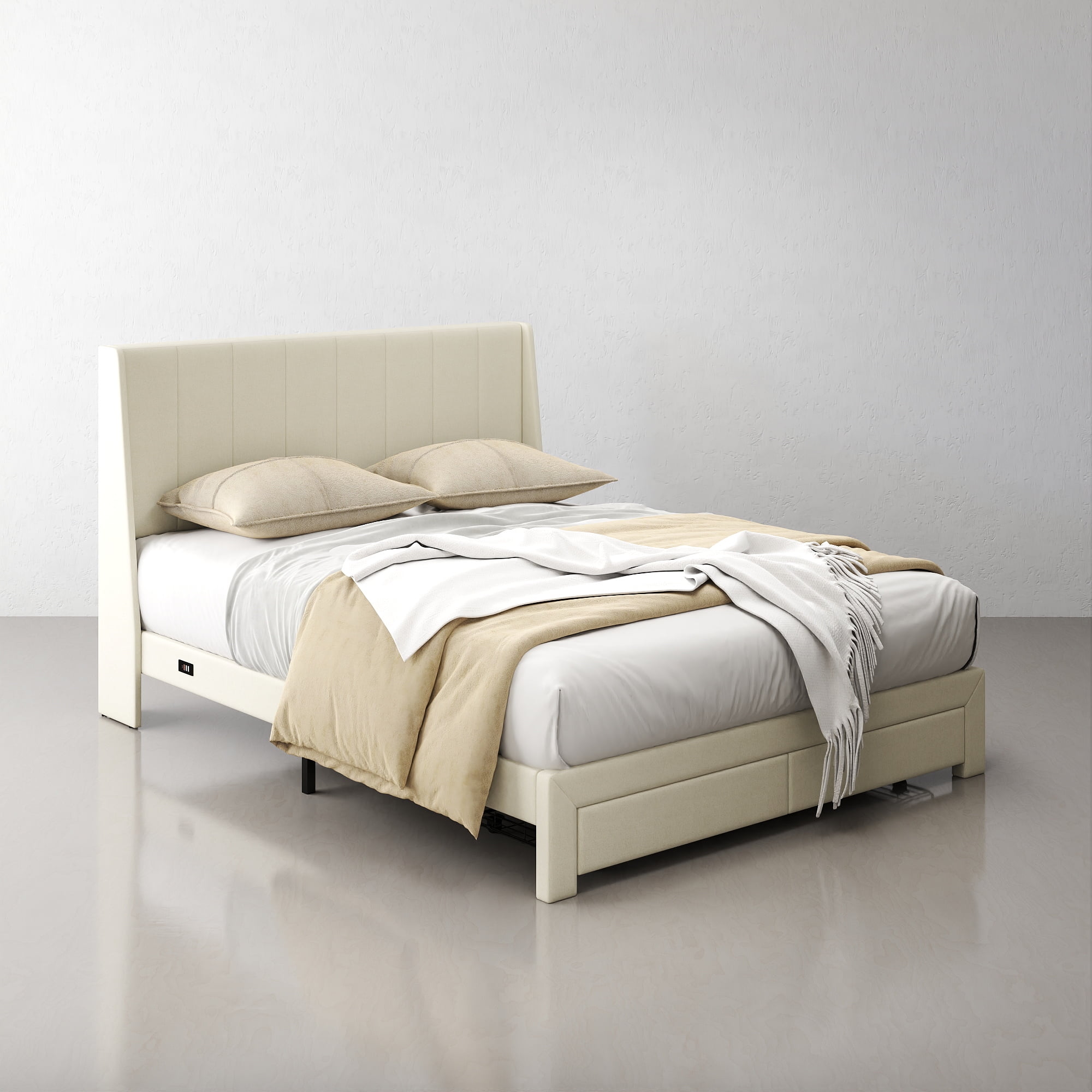Cadre de lit plateforme Homy Casa Queen avec tête de lit rembourrée et table de chevet