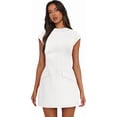 thumbnail image 4 of CatFox Womens Dress 2025 Summer Dresses for Women Mock Neck Short Sleeve Bodycon Party Club Mini Dresses, 4 of 9
