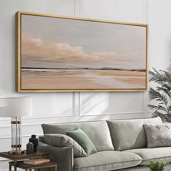 Large Framed Canvas Wall Art Neutral Clouds Sky Landscape Print for Living Room Decoration - 60"x30" Natural Frame