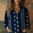 thumbnail image 2 of Womens Shirts Cotton Print Button Down Long Sleeve Spring Summer T Shirts for Women Blue 2Xl, 2 of 7