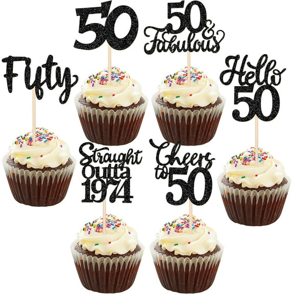 10pcs Straight Outta 1974 Cupcake Toppers Glitter 50th Birthday Cupcake Picks Fifty Cheers to 50 Fabulous Cupcake Topper for 50th Birthday Wedding Anniversary Party Cake Decorations