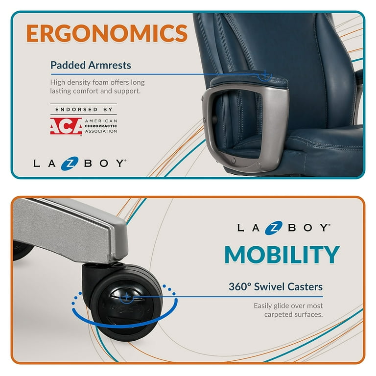 La-Z-Boy Ergonomic Leather Executive Office Chair, Blue (51447