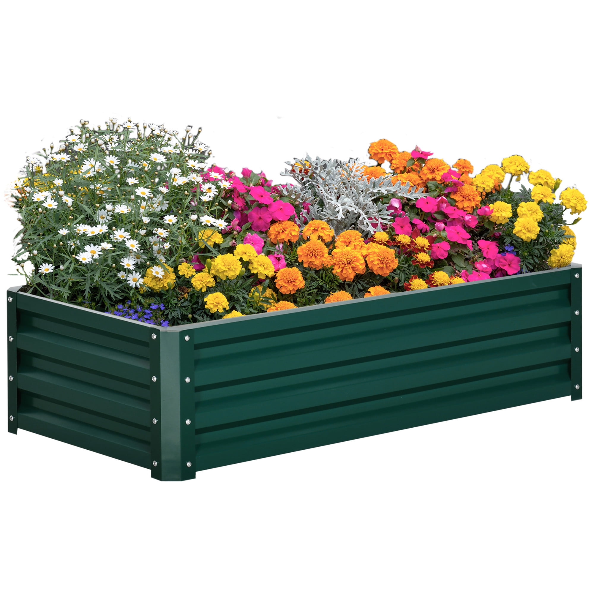 Outsunny 4' x 2' x 1' Galvanized Raised Garden Bed Planter Raised Bed with Steel Frame for Vegetables, Flowers, Plants and Herbs, Green