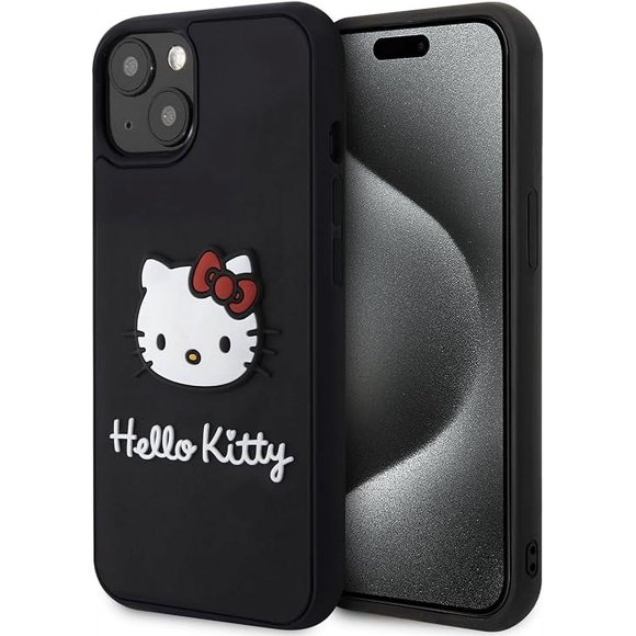 Case Hello Kitty Logo 3D Kitty Face Negro para iPhone 15