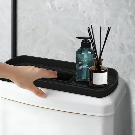 ACDANC Toilet Tank Tray Basket,Silicone Bathroom Vanity Tray,Non-Slip Kitchen Sink Tray Bathtub Tray,Tissue Soap Plant Candle Perfume Organizer Tray for Countertop Container