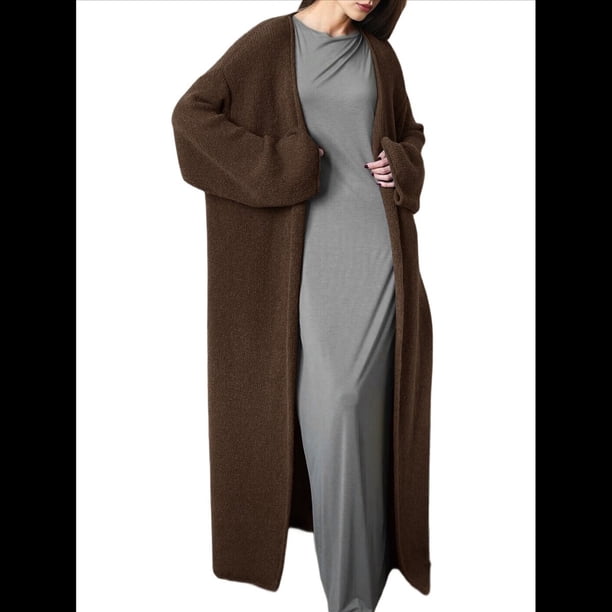 Suéteres Cárdigan Largos para Mujer, de Mohair, Abiertos Al Frente, de Punto Holgado y Holgado, Chaquetas de Abrigo de Moda para Otoño Café un Tamaño