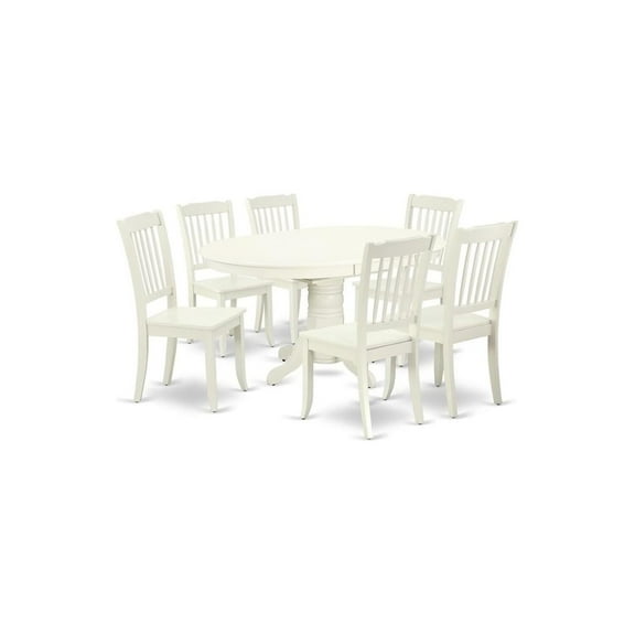 7 Piece Dining Set | Oval Kitchen Table with 6 Chairs | Linen White