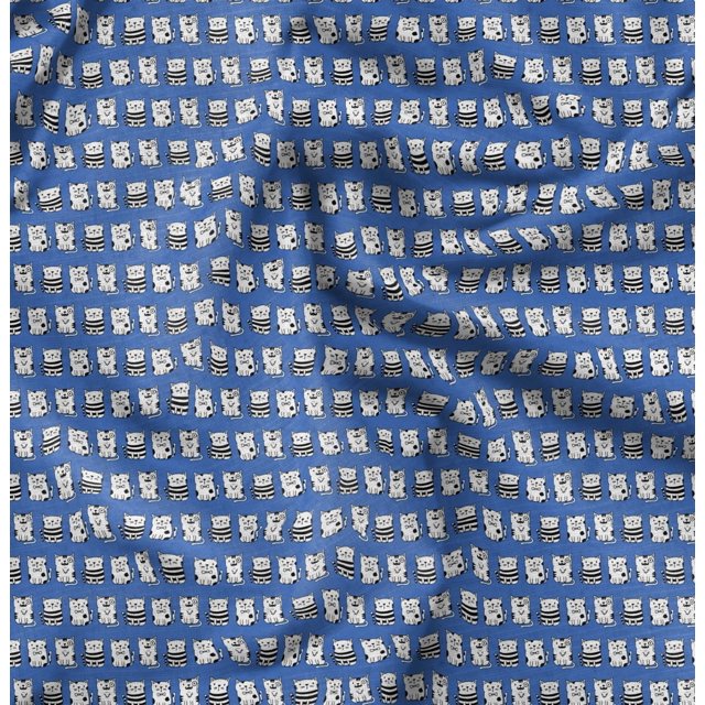 Soimoi Tissu Georgette Viscose Imprimé Animal Chat au Mètre 42 Pouces de Large