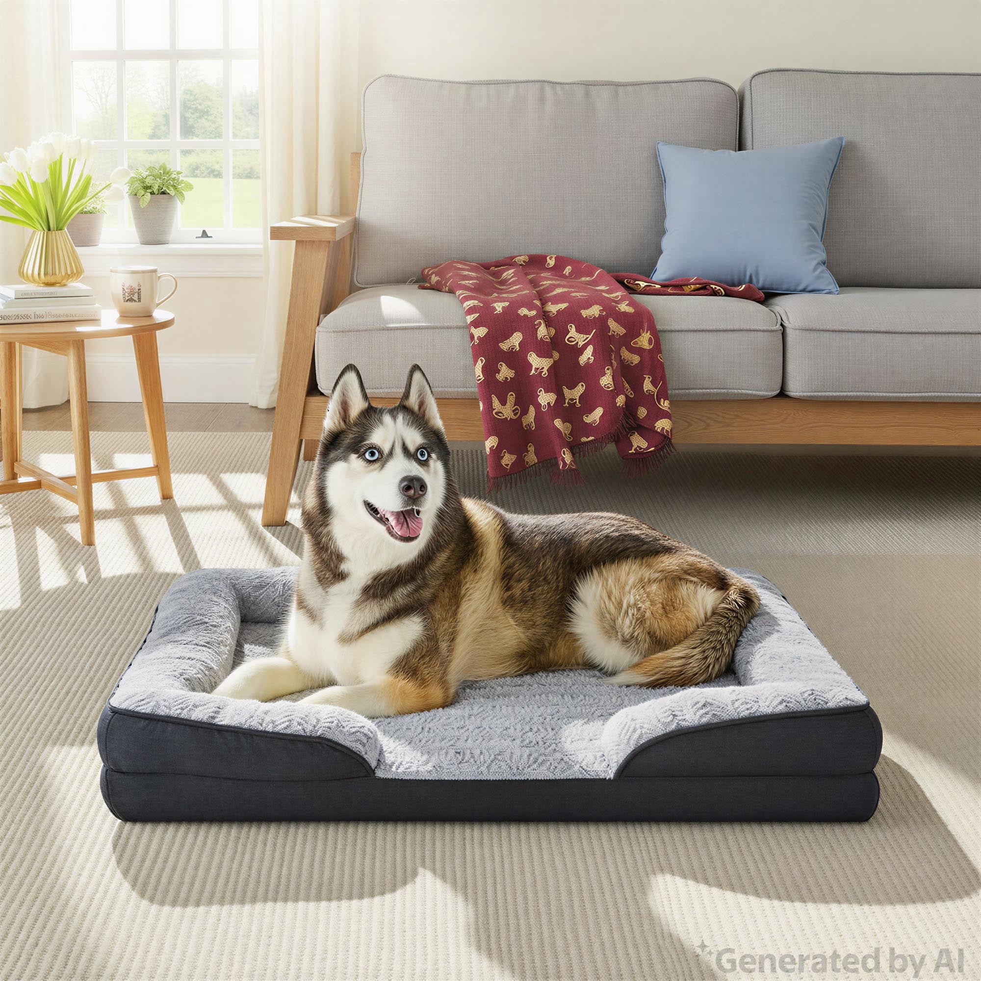 Vibrant Life Large Orthopedic Bolster Dog Bed, Black, 32" x 42"