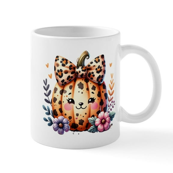 CafePress - Halloween Pumpkin Leopard Print - 11 oz Ceramic Mug - Novelty Coffee Tea Cup