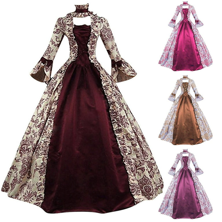 Victorian Ball Gown Women Vintage Medieval Dress 1800S Embroidery Floral  Print Lace Up Princess Dress Court Renaissance Costume - Walmart.com