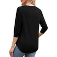 thumbnail image 7 of miqiqism Women's 3/4 Sleeve Shirts Lace Tunic Tops Lady V-neck Business Workout Casual Blouses 2025 Light Weight Tee Clothing,01_Black,XX-Large, 7 of 7