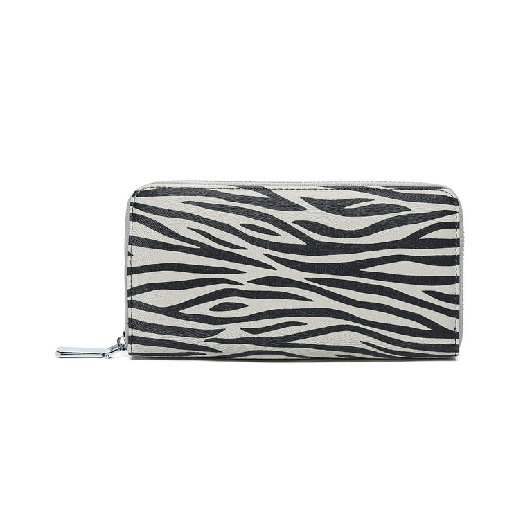 Daisy Rose Women’s Zip-Around Wallet & Phone Clutch with RFID Blocking, PU Vegan Leather (Grey Zebra)