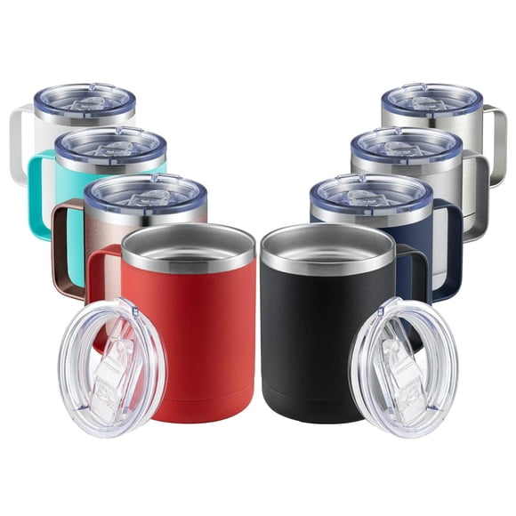 MEWAY 12oz Mix Color Mug With Handle 8 Pack Bulk,Stainless Steel Insulated Travel Tumblers With Sliding Lid,Double Wall Vacuum Camping Coffee Cup for
