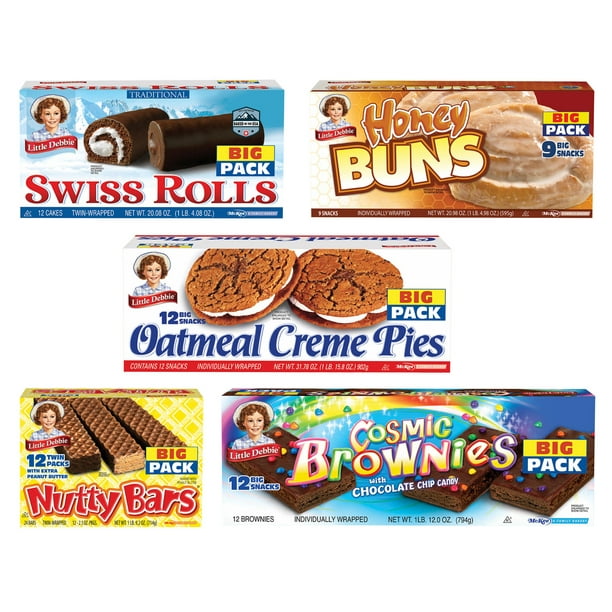 Little Debbie School Snacks Big Pack (5boxes) Honey Buns, Cosmic Brownies, Oatmeal Pies, Nutty