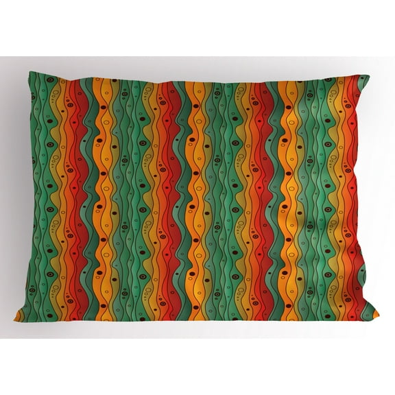Ambesonne Abstract Pillow Sham, Wavy Vertical Lines Retro, 26" X 20", Multicolor