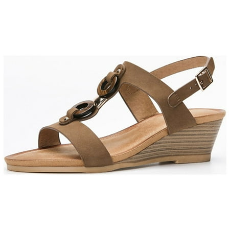 

Aayomet Wide Width Sandals for Women Fashion National Style Scallop Cut Rubber Shoes For Women Ankle Strap Buckle Beach Sandal Brown 8.5
