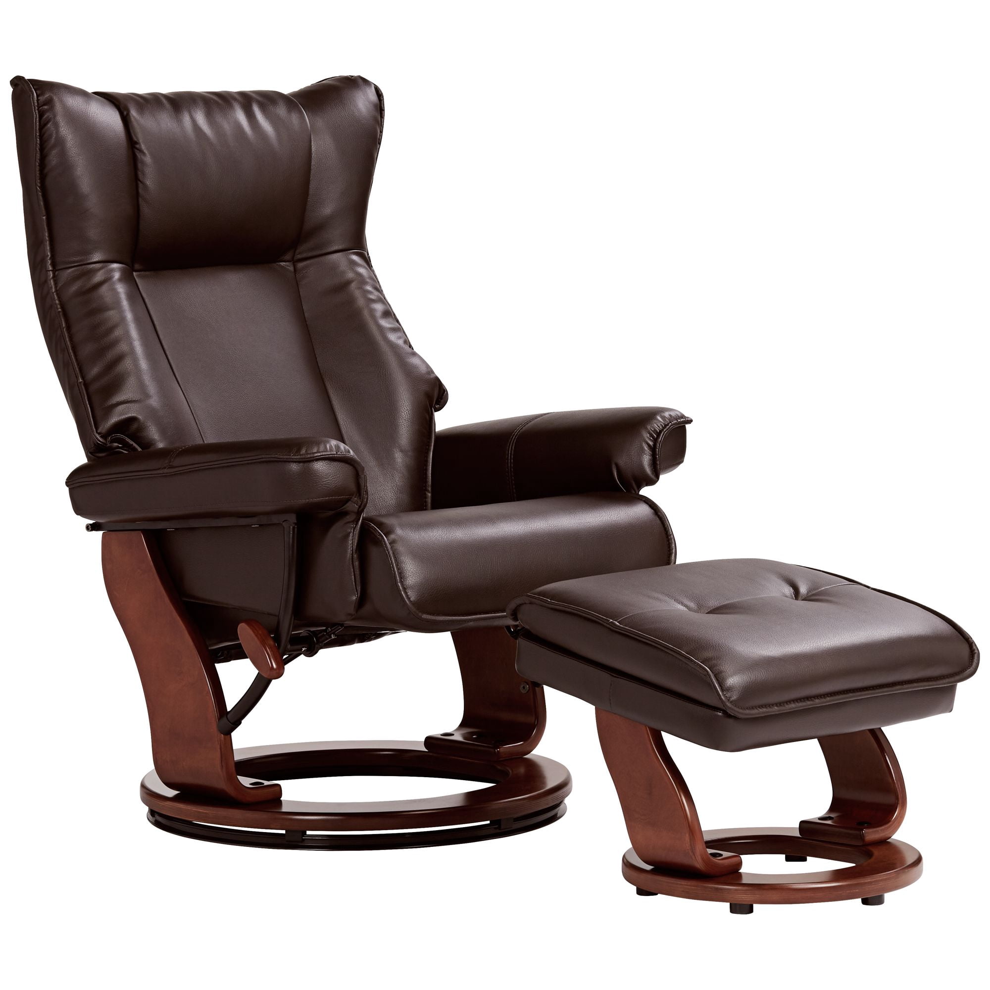 BenchMaster Morgan Java Faux Leather Recliner Chair Modern Armchair Ottoman Footrest Ergonomic Manual Reclining Swivel for Bedroom Living Room Reading
