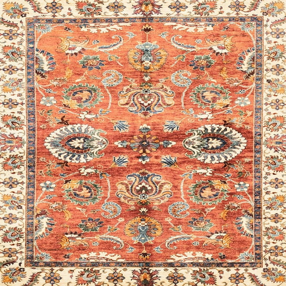 Ahgly Company Machine Washable Indoor Square Abstract Grapefruit Red Area Rugs, 7' Square