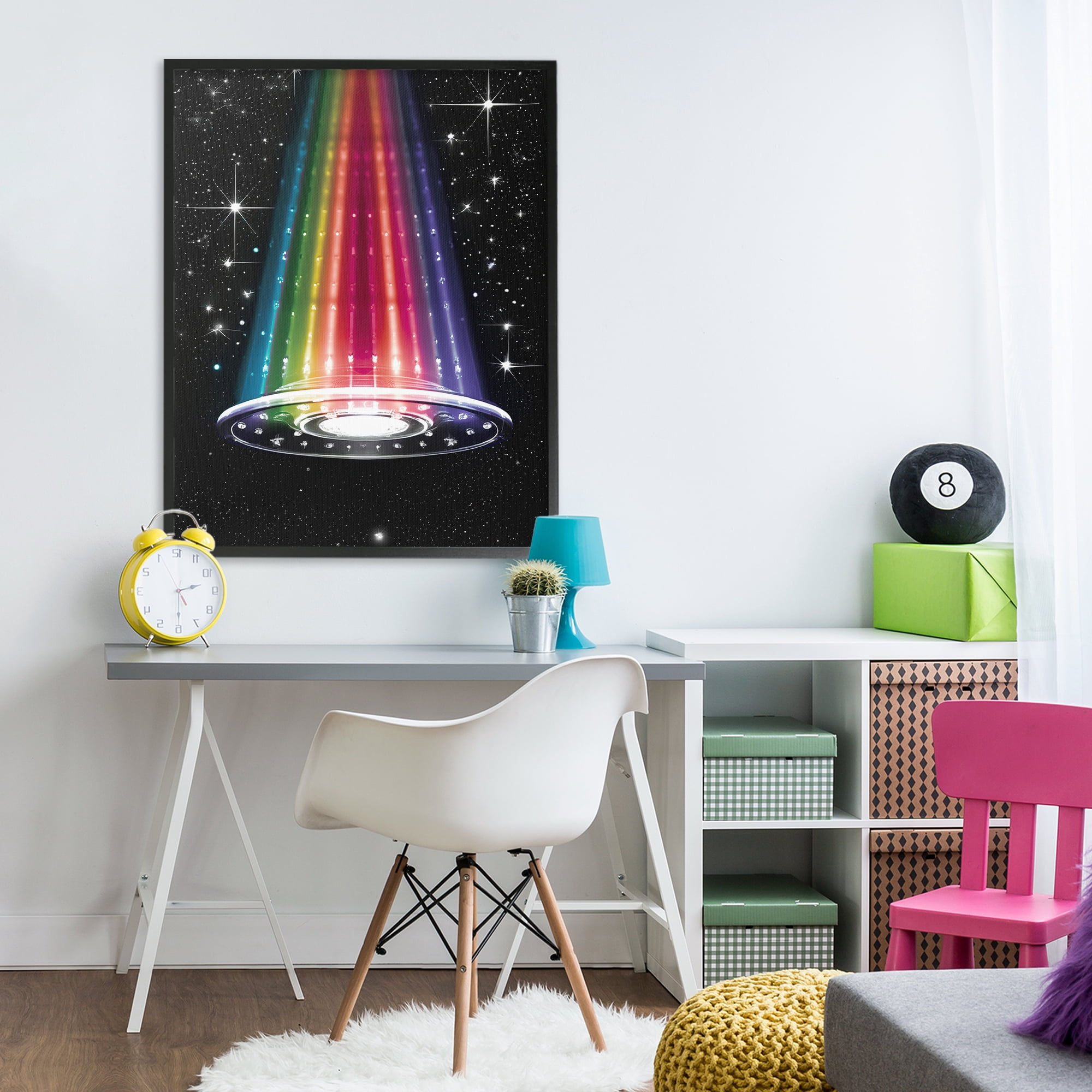 Rainbow Galaxy UFO Black Framed Giclee Art, design by Sasha