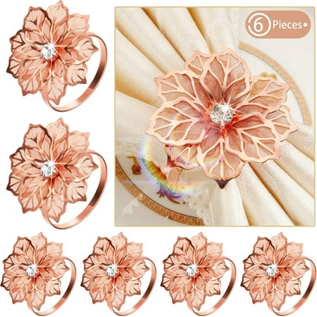 

WEPRO Alloy Napkin Rings with Hollow Flower Napkin Holder Adornment Exquisite Napkins