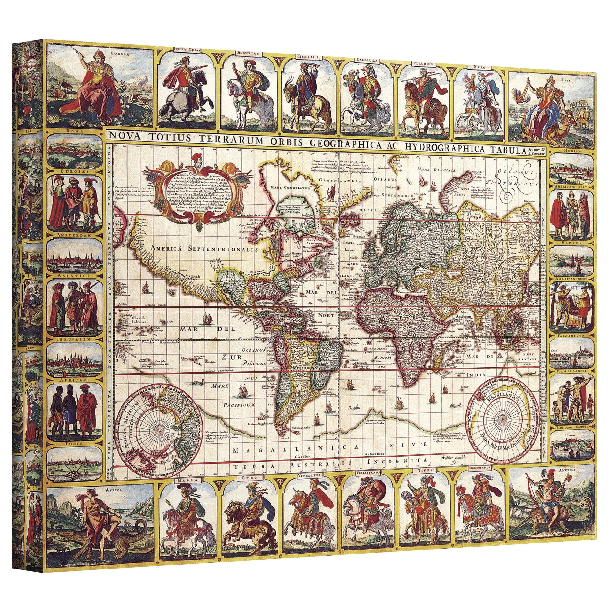 N.I. Piscator "Nova Totius Terrarum Orbis Geographica Ac Hydrographica Tabula" Gallery-Wrapped Canvas