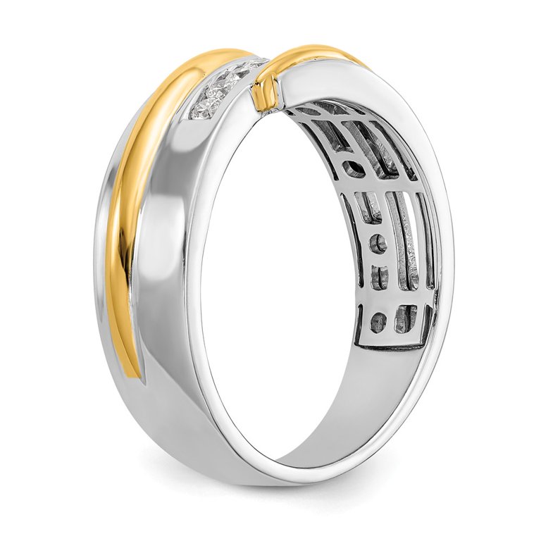 MSJ - Men's Spaced Diamond Brush Wedding Band in Yellow/White Gold