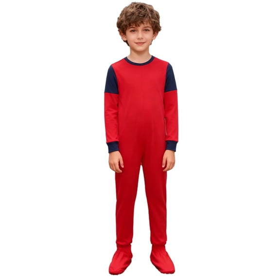 Zaldita Special Needs Adaptive Clothing for Autism Kids Boys Girls Long Sleeve Full Zip Back Anti-Strip Footed Jumpsuit Red 4