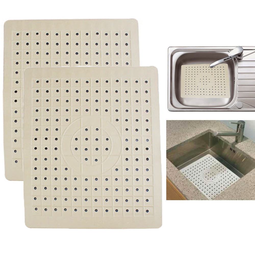 2 Pack Kitchen Sink Mat Drain Pad Protector 10" x 12" NonSlip Rubber